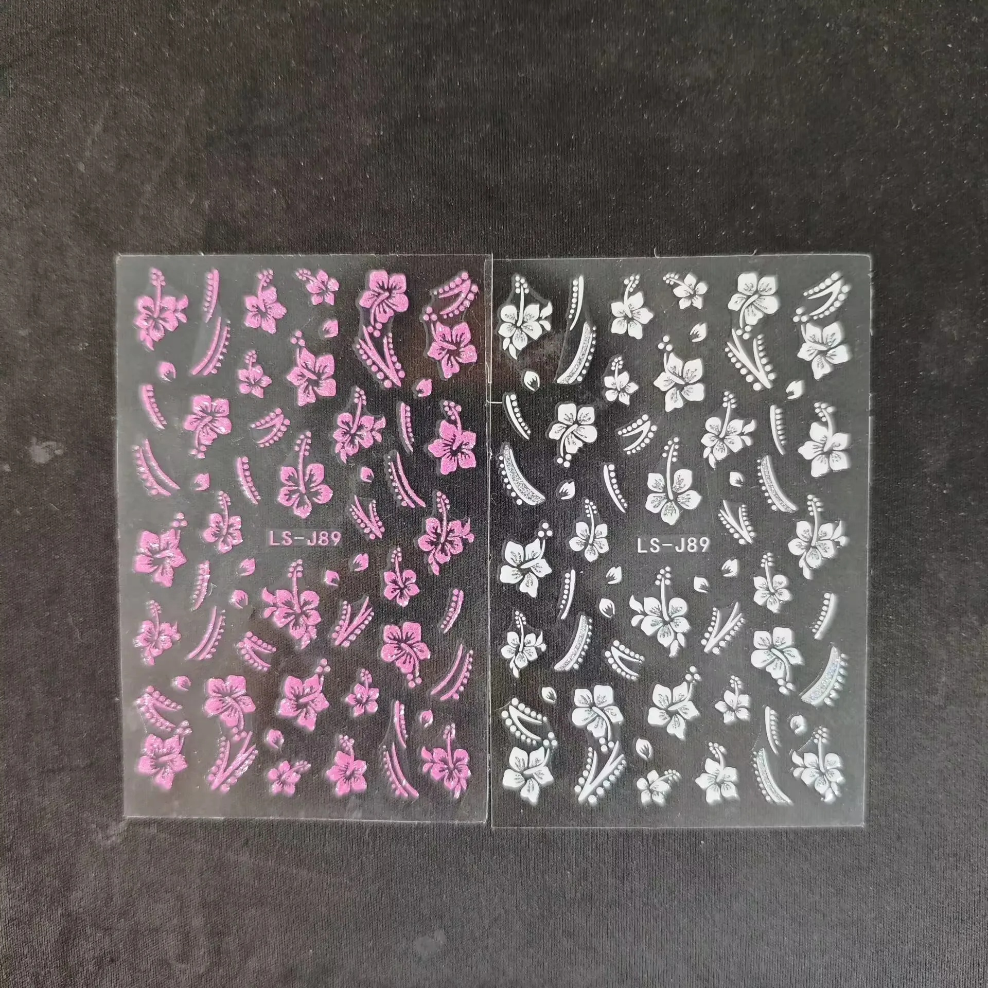 2 Sets kleine, frische Hibiskus-Nagelaufkleber in Rosa und Weiß, selbstklebende Einweg-Nagelsticker mit Rückseitenkleber