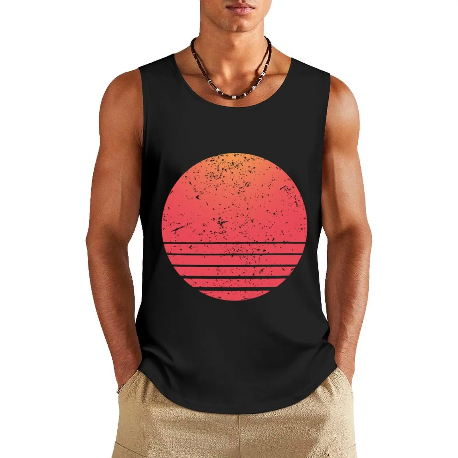 Retro Sunsets Circle with distress effect Tank Top gym t shirt men sleeveless Men's t-shirts Vest for boy