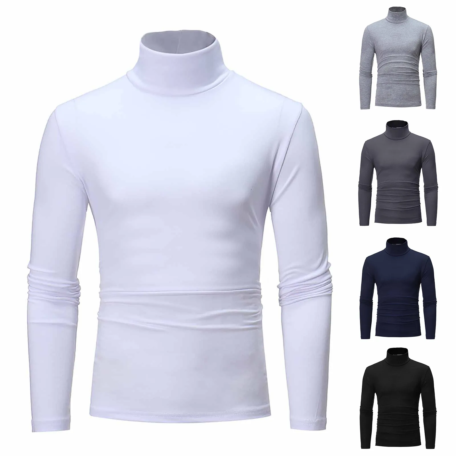 Camiseta térmica de manga larga para hombre, camisa de cuello alto, Color sólido, ajustada, básica, elástica, Otoño e Invierno