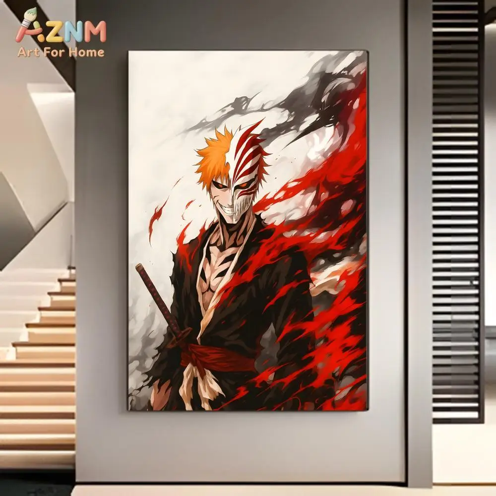 AZNM Bleach Anime Canvas Wall Print Unframed Painting Kurosaki Ichigo Hollow Character Poster Teen Boys Room Manga Decor Art Gif
