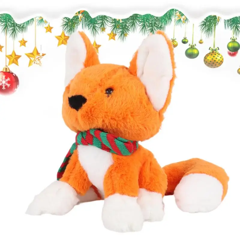 Stuffed Fox Plush Soft Realistic Stuffed Christmas Scarf Figurine Model Plush Animal Fox Collection Toys For Boys Girls Living