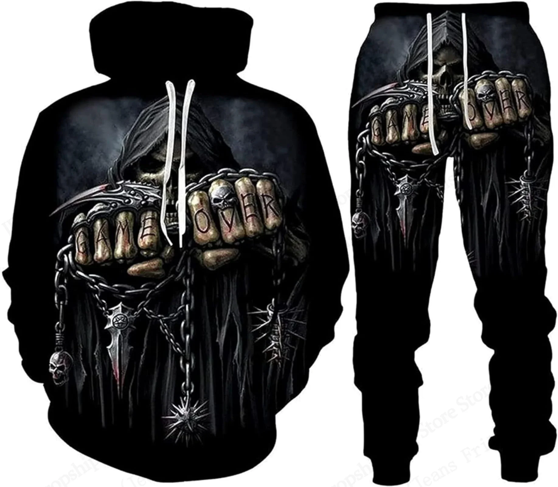 

Skeleton 3D Printing Set Fun and Creative Two piece Hoodie Pants Men's and Women's Fashion Hoodie+Pants Two piece Sports Set New