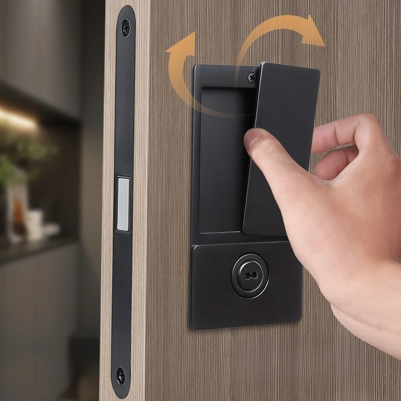 

Bedroom wooden door door lock Magnetic suction embedded flat opening sliding door lock Minimalist silent push-pull handleless