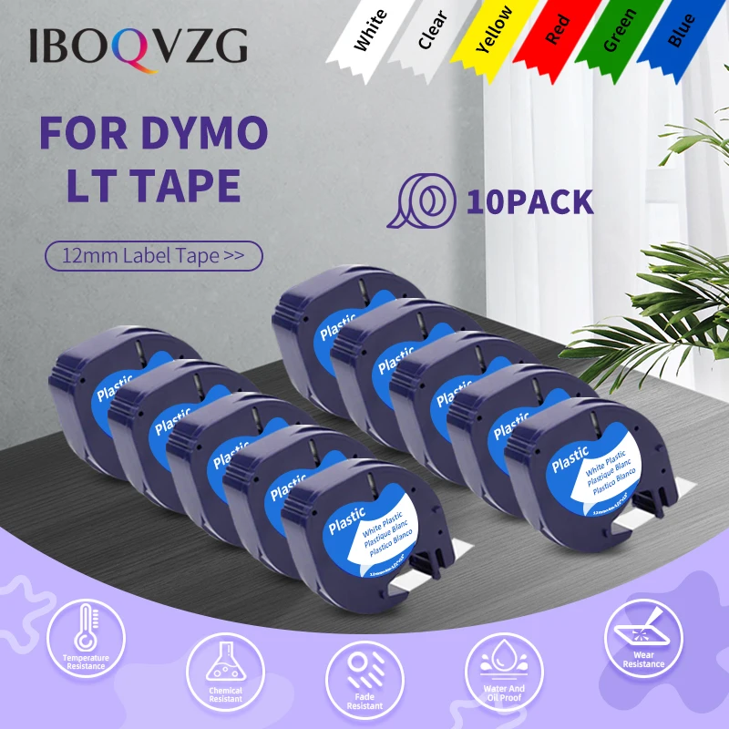 10Pack Compatible For DYMO LetraTag Tape 12mm 16952 91201 16951 12268 Black on White Paper Plastic Label Tape 12mm Label Printer