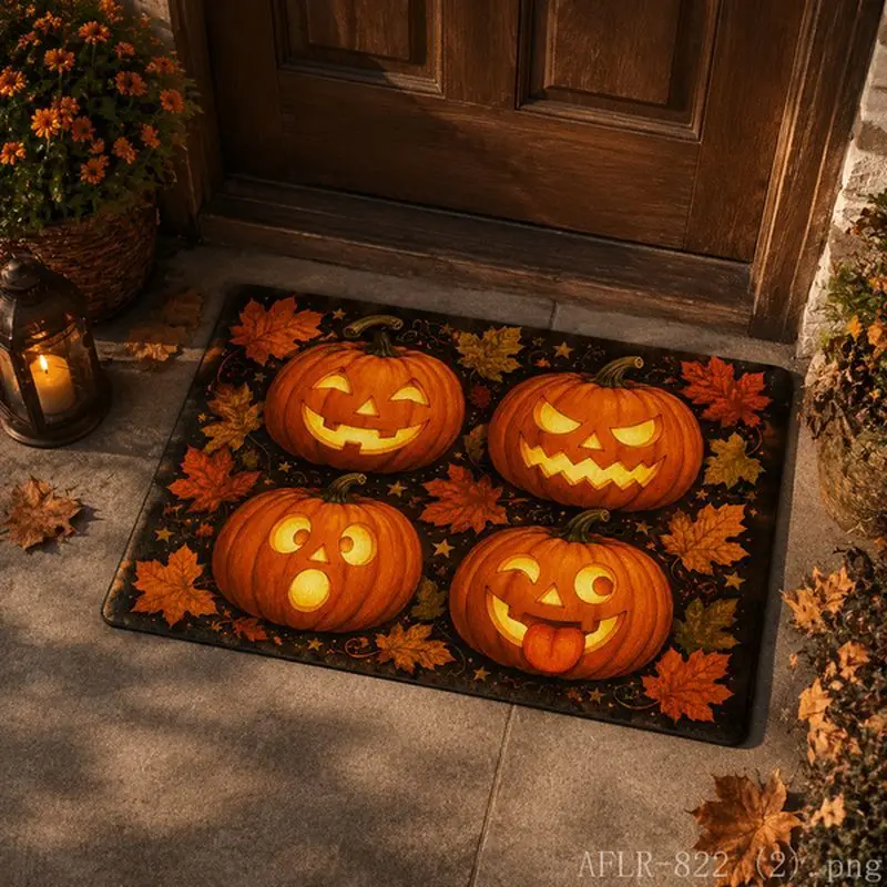 VIKAMA Halloween Carpet Pumpkin Ghost Castle Skeleton Non slip Floor Mat Entrance Door Mat Entrances Home Decoration