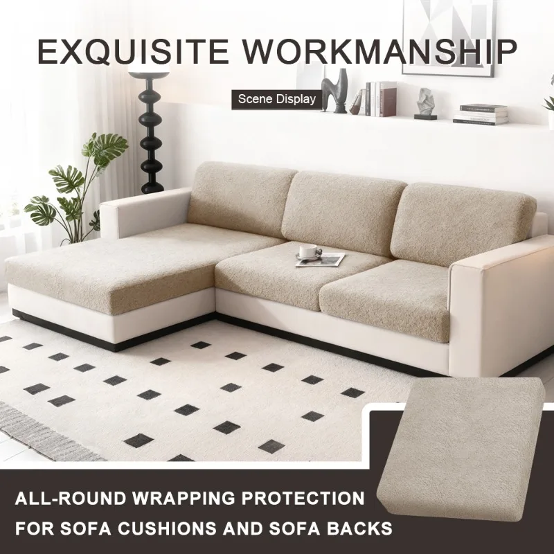 Thickened Teddy Fleece Sofa Cover Protector Non-Slip Luxury Soft Fleece Sofa Slipcover Universal Stretchable Plush Couch Cover
