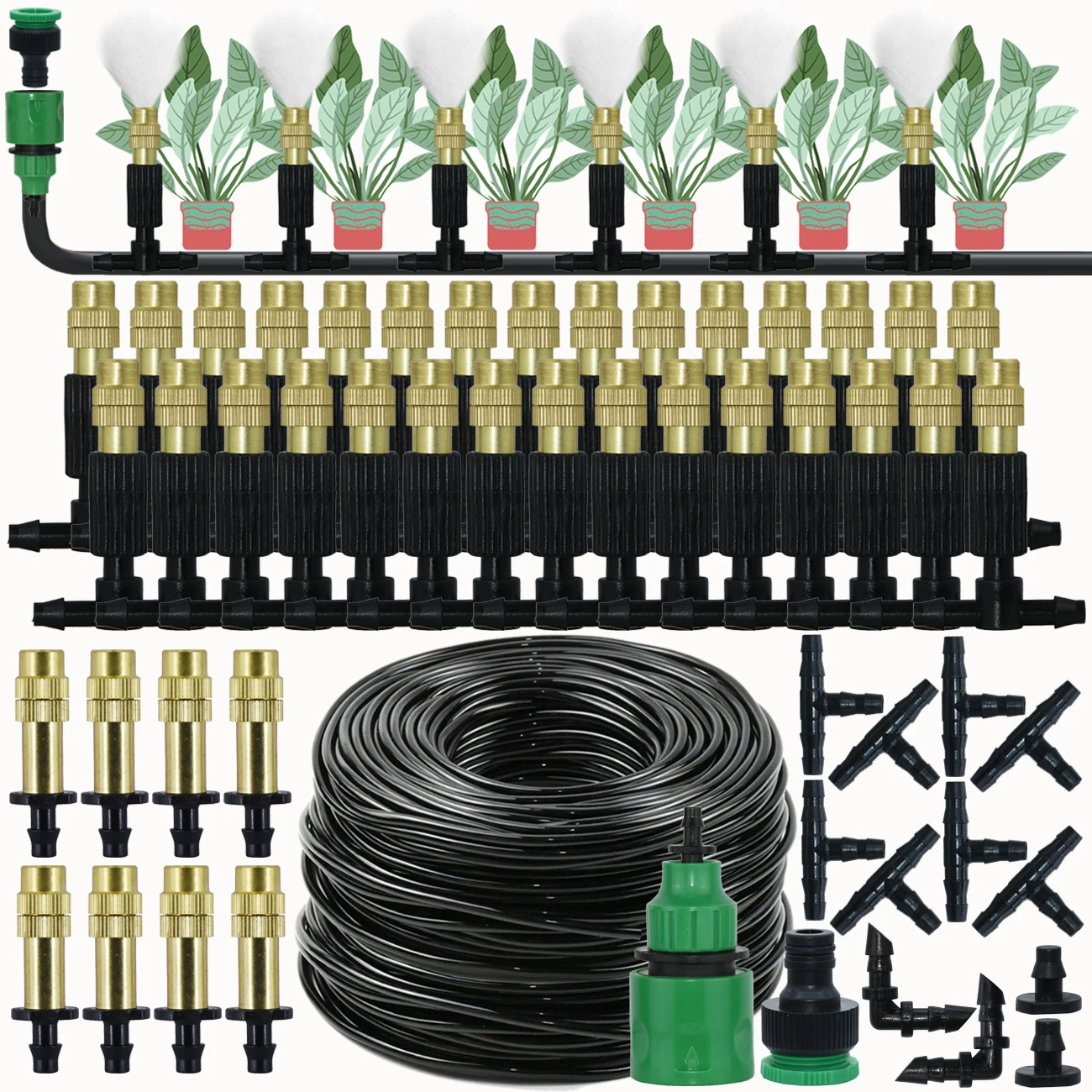 KESLA 10M-30M Garden Outdoor Patio Misting Cooling System Irrigation Watering 1/4'' Brass Atomizer Nozzles 4/7mm Hose Greenhouse