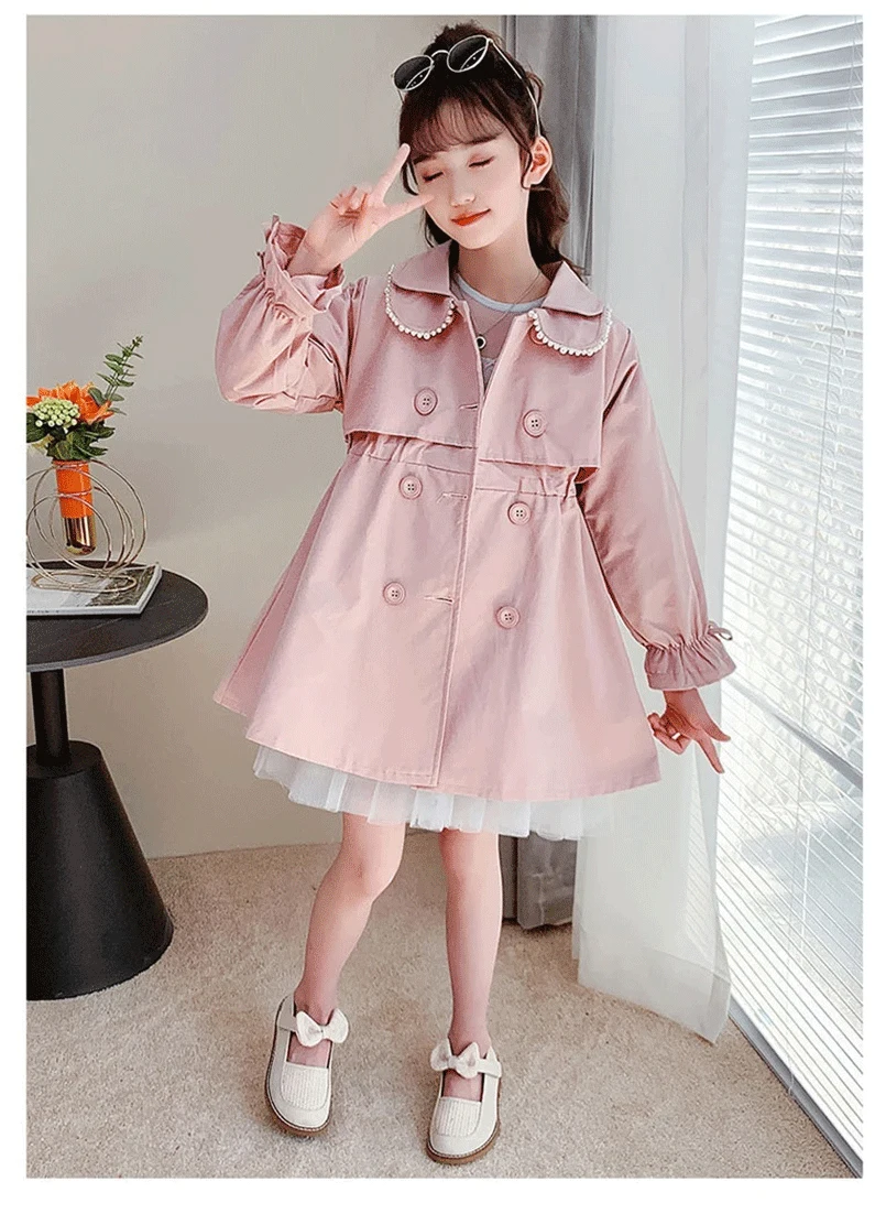 2024 frühling Herbst Neue Ankunft Mode Koreanischen Stil Mädchen Graben Mantel kinder Oberbekleidung Lange Windschutz Jacke Für Mädchen 4-12Y – Detail 4