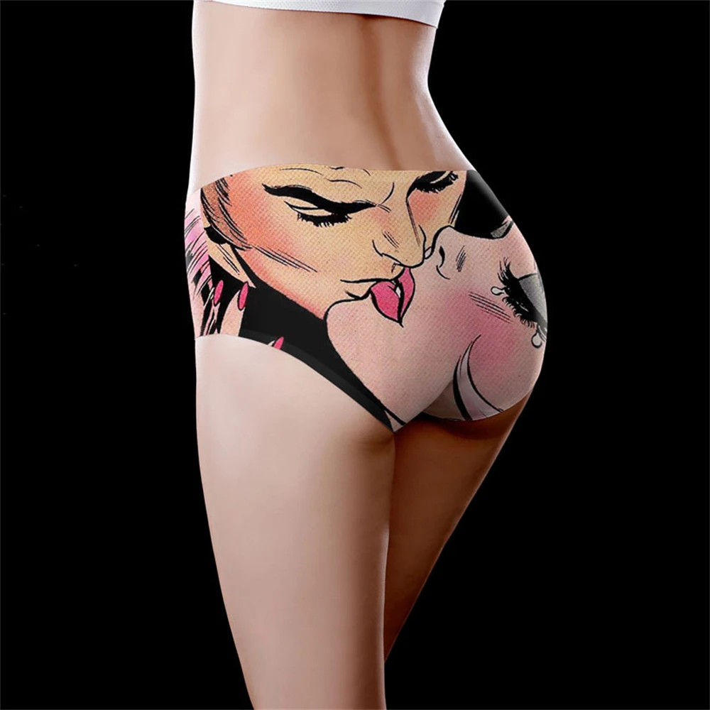 

1 шт., нижнее белье без следов в стиле ретро, женские цельные треугольные брюки со средней талией, нижнее белье с принтом