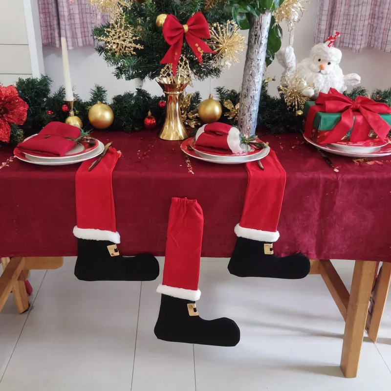 4 PCS Christmas Chair Leg Covers - Soft Non-woven Fabric Christmas Products - Gift for Restaurants, Bars, Chair Leg Covers