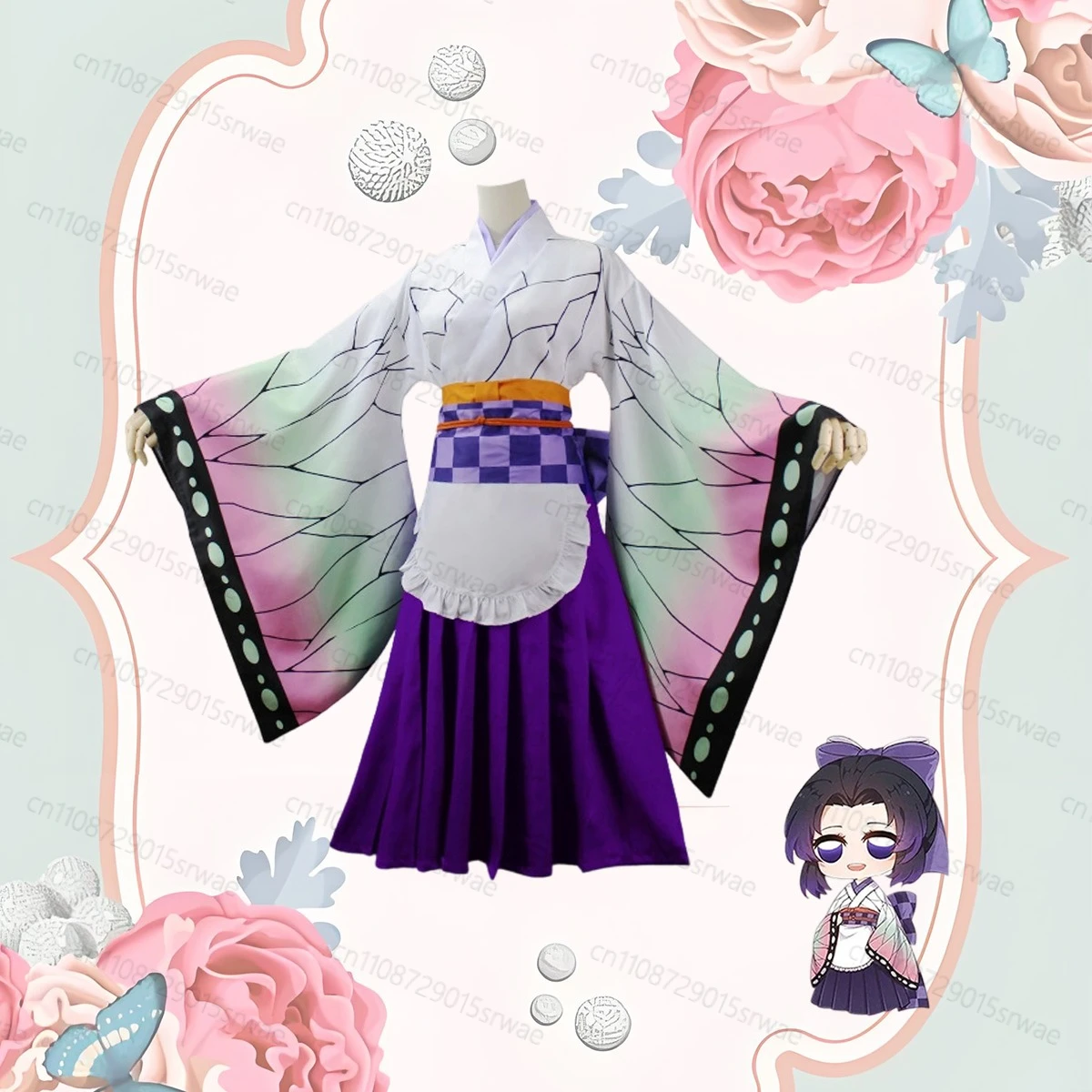 2025 Anime Demon Killer Costumi Cosplay Costumi da cameriera Kochou Shinobu Cosplay Kimono Halloween Carnevale Uniformi Parrucca