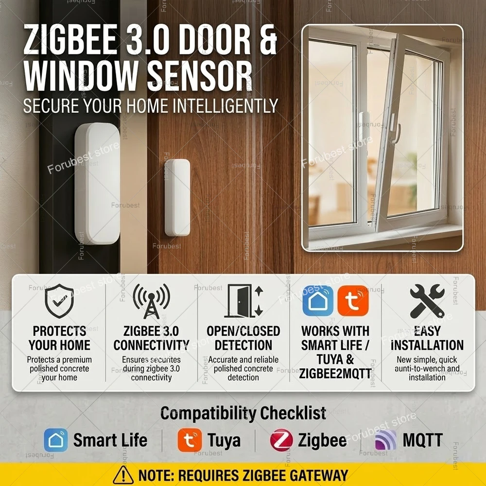 

Умный датчик открытия/закрытия дверей и окон Tuya Zigbee, детектор для домашней безопасности, сигнализация, совместим с Home Assistant и Zigbee2MQTT