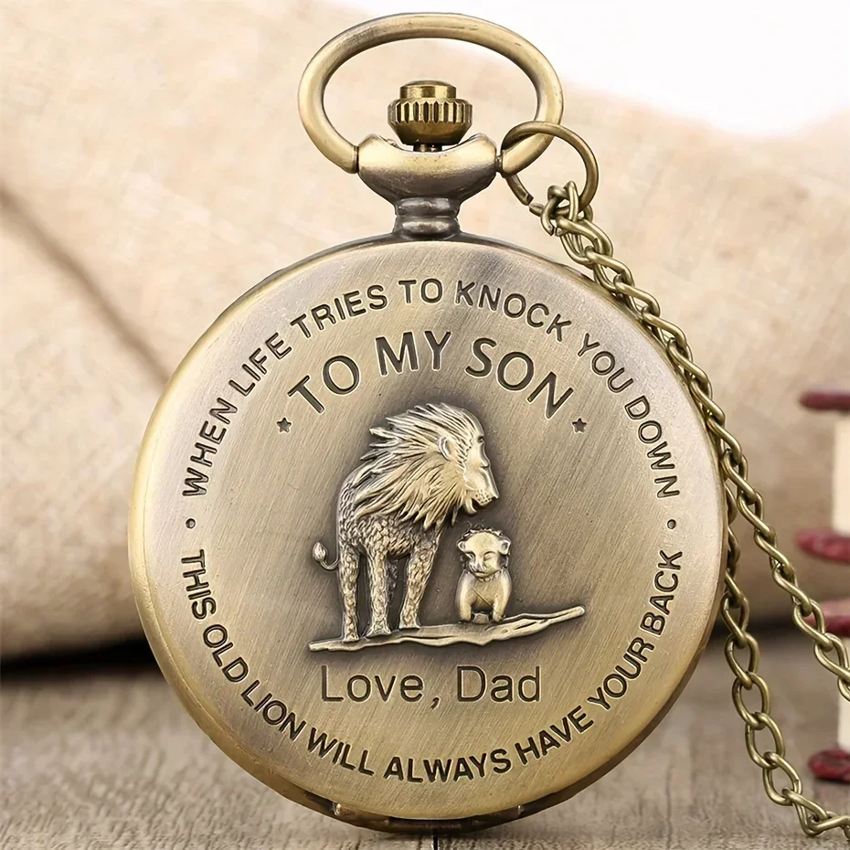 

"TO MY SON" The Lion King Cover Pendant Quartz Pocket Watch Bronze Necklace Gift For Boys