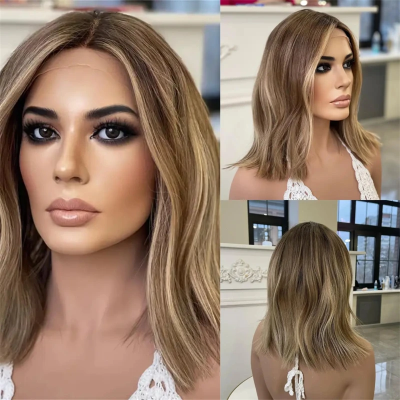 

Короткий парик с омбре, коричнево-русые мели, синтетический, с HD-кружевом спереди, невидимый, дешевый, распродажа, легко носить, высокое качество