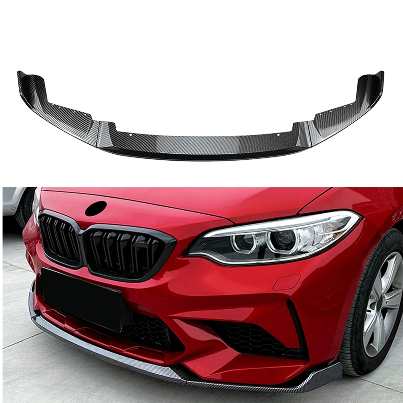 

For BMW 2 Series F87 M2 Coupe 2016-2021 2-Door Front Bumper Spoiler Lip Carbon Fiber Look /Glossy Black Body Splitter Protector