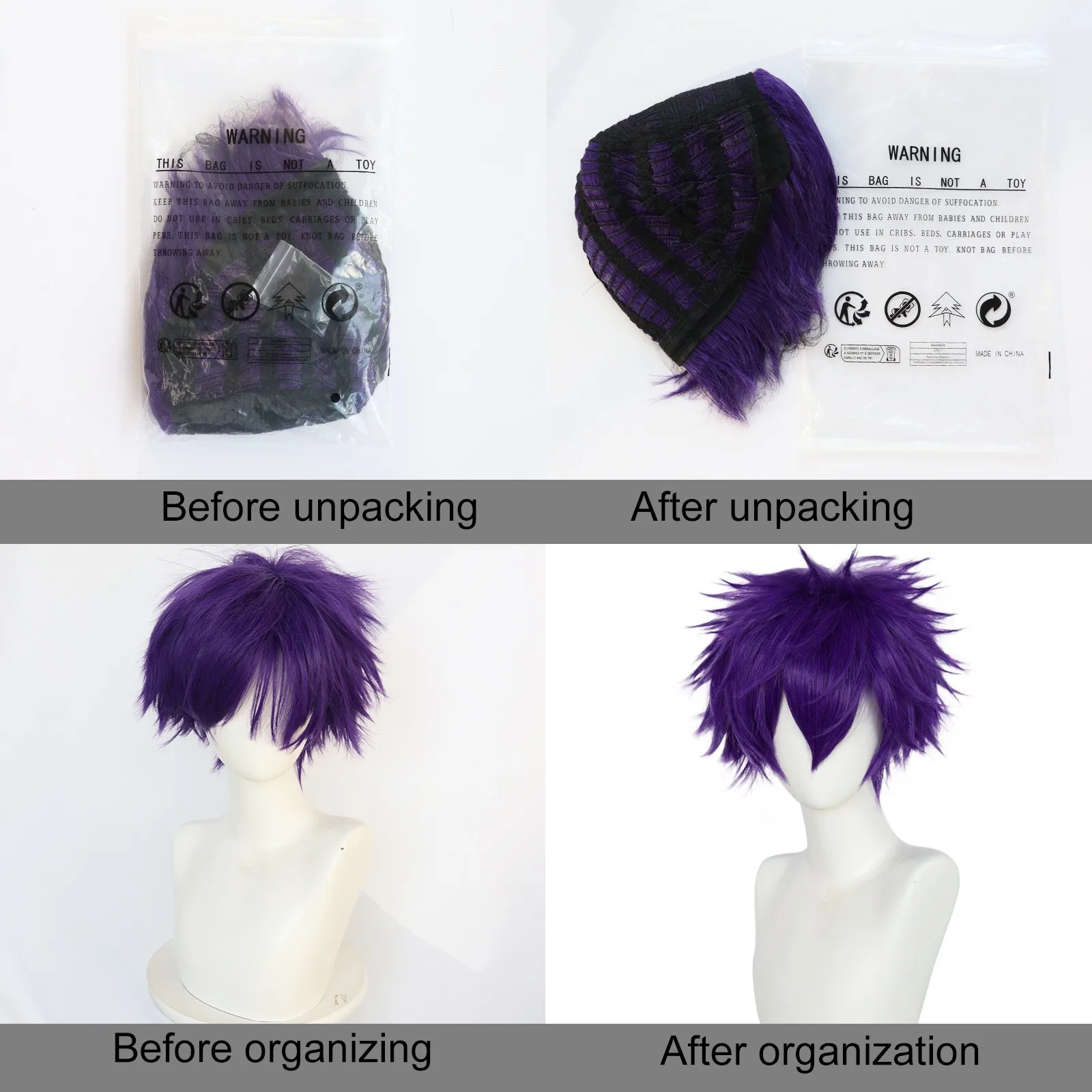 10 Inch Synthetic Short Purple Straight Men\'s Cosplay Wig for Halloween Christmas School Thanksgiving Day
