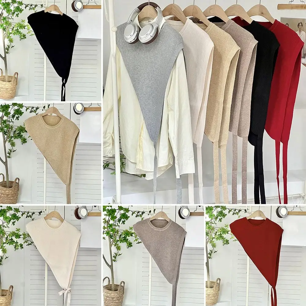for Blouse Knitted Shawl Vest Warm Solid Color Triangle Beveled Edge Vest Clothing Accessories Polyester