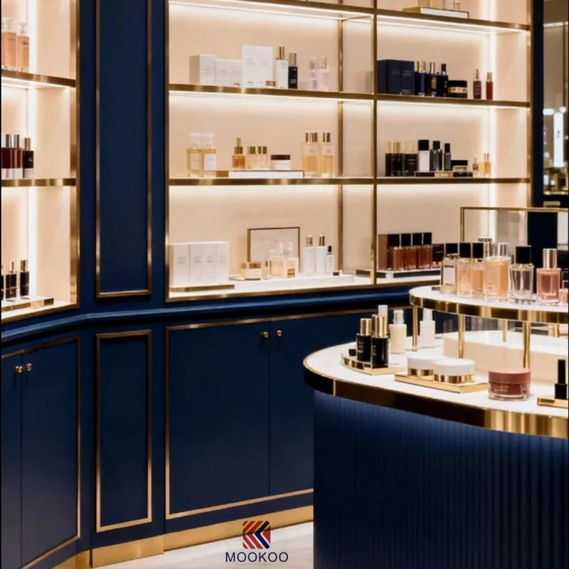 custom.Luxury Bespoke Beauty Store Display Cabinet - High-Quality Metal & Glass Presentation Unit