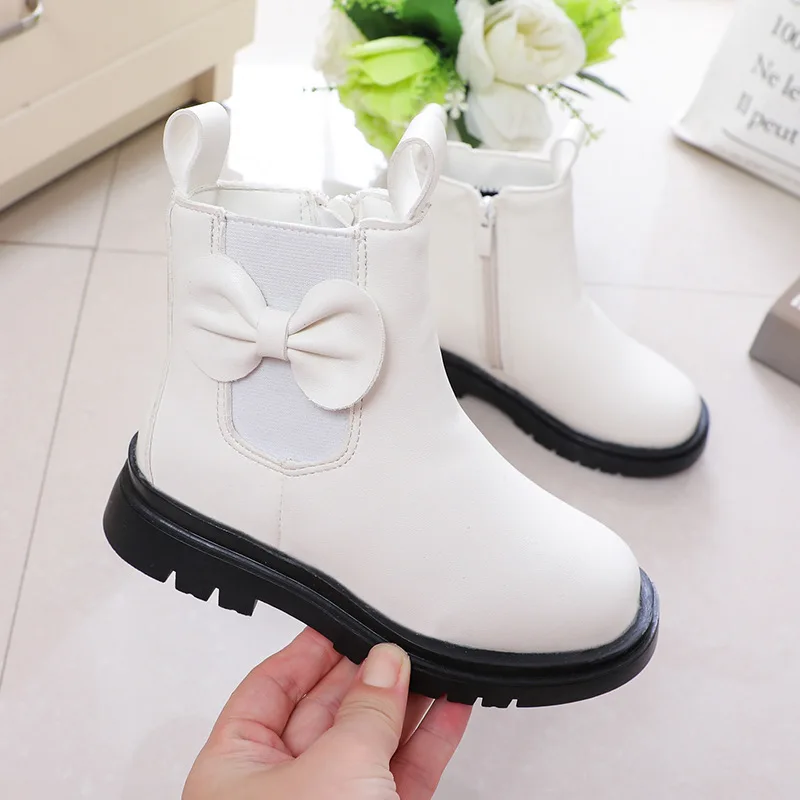 Autumn Winter 2020 New Children Leather Boots For Girls Fashion Bow Waterproof Boots Big Kids Shoes 3 4 5 6 7 8 9 10 11 12 Years