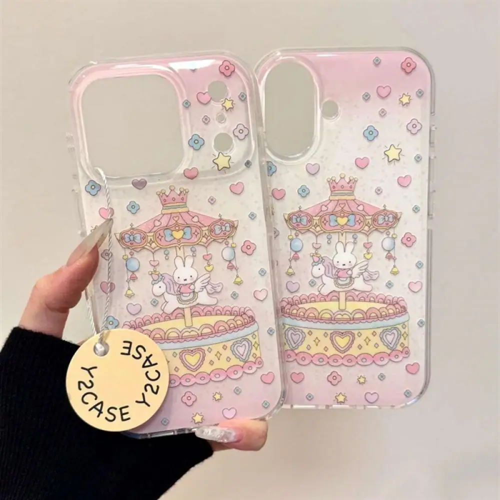 Niedliche Miffy Bunny Karussell transparente Handyhülle für iPhone, stoßfeste Schutzhülle mit Blumenmuster, Cartoon-Telefonabdeckung