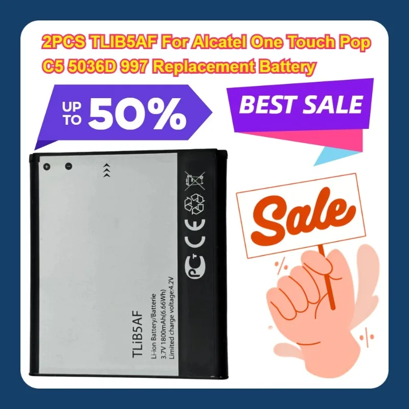 

1800 мАч 3,7 В 2 шт. TLIB5AF для Alcatel One Touch Pop C5 5036D 997 Сменный аккумулятор