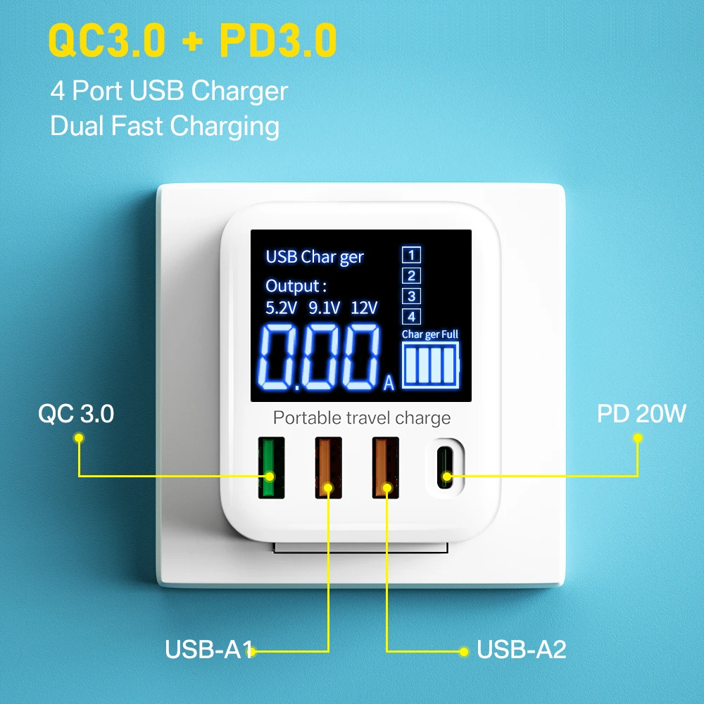 40W USB Charger QC3.0 PD Fast Charger Adapter Portable Travel  Phone Charger Type C USB C Charger For iPhone 12 X Xiaomi Samsung