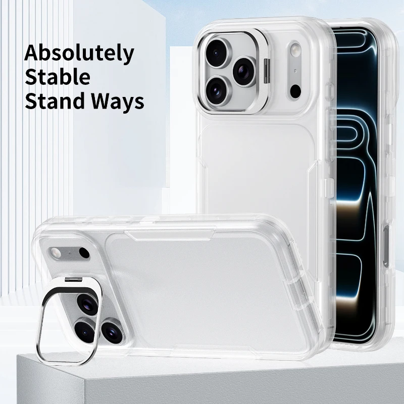Funda Protectora 2 en 1 de EVA Suave + PC Rígido con Soporte Metálico para Lentes, para iPhone 17 Pro Max, 15, 11, 12, 13, 14, 16 Pro Max, Carcasa Trasera con Bumper