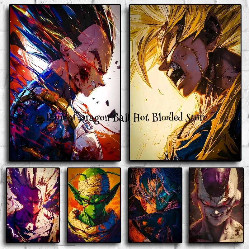 Hot-blooded Anime Figures Dragon Ball Super Saiyan Goku Gohan Vegeta HD Poster Art Picture Living Home Decorative Painting Gift