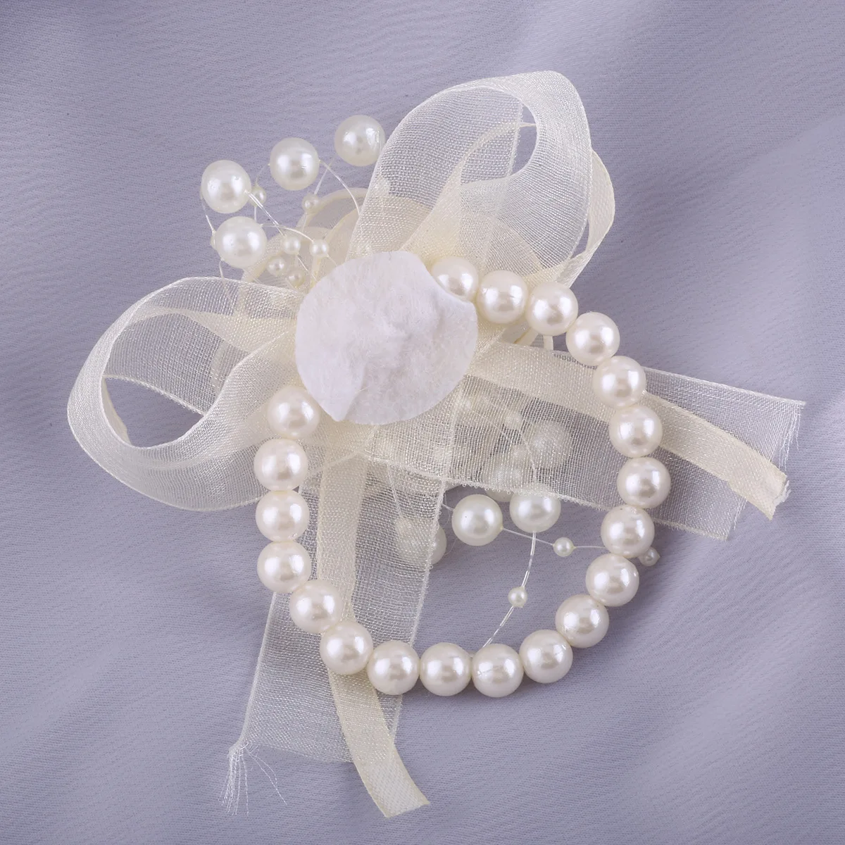 Corsage de Poignet en Perles Crème, Fleurs Artificielles, Accessoires de Mariage pour Demoiselle d'Honneur