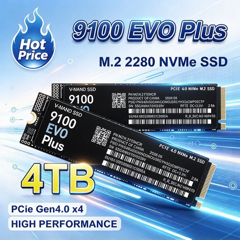 9100 EVO Plus M.2 2280 NVMe PCIe 4.0 SSD, unidade de estado sólido interna de 4 TB, para PS5, portátil, computador de mesa e armazenamento para PC de jogos.
