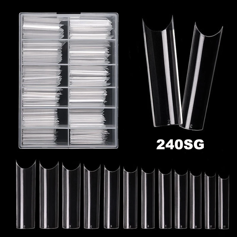 240Pcs Long C-Curve Square Shape False Nail Tips French Coffin Half Cover Acrylic Fake Nails Extension DIY Manicure Salon Tools