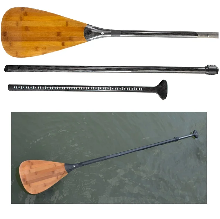 Durable 3 Piece Adjustable Bamboo Carbon SUP Surf Paddle