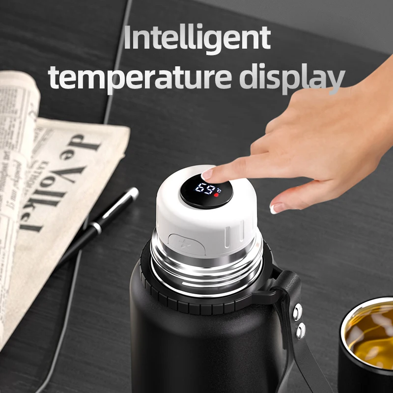 Stanless Steel Thermos Bottle with Tea Filter,Temperature Display Bounce Cover Insulated Bottles Outdoor Portable Vacuum Flasks