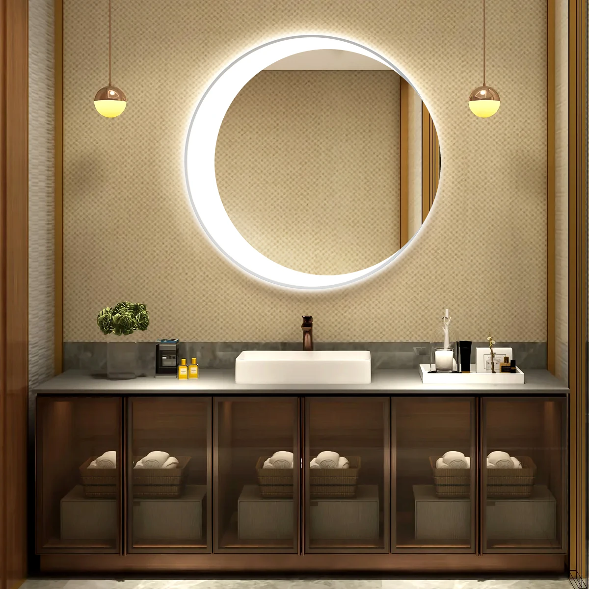 

Smart Light Emitting Diode Bathroom Mirror Moon Anti-fog Sensor Lighting Home Touch Screen Wall Mounted Hotel