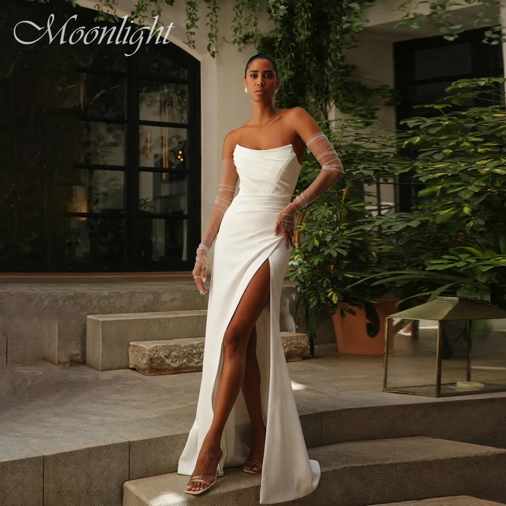 

Элегантное плиссированное свадебное платье русалки с вырезом лодочкой 2026, свадебное платье без рукавов с высоким боковым разрезом и открытой спиной, Vestidos De Novia по индивидуальному заказу