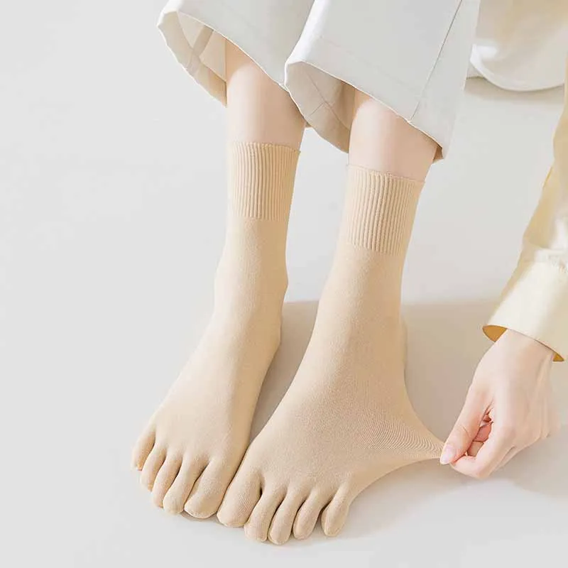 Velvet Five Fingers Socks Summer Thin Cotton Solid Color Breathable Absorbent Toe Socks Spring Autumn Women Socks Girls Gift Sox image 5