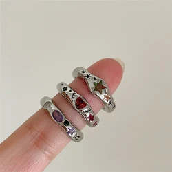 Kpop Colorful Zircon Star Rings for Women Irregular Metal Ring Retro Index Finger Aesthetic Jewelry Hip Hop Girls Accessories