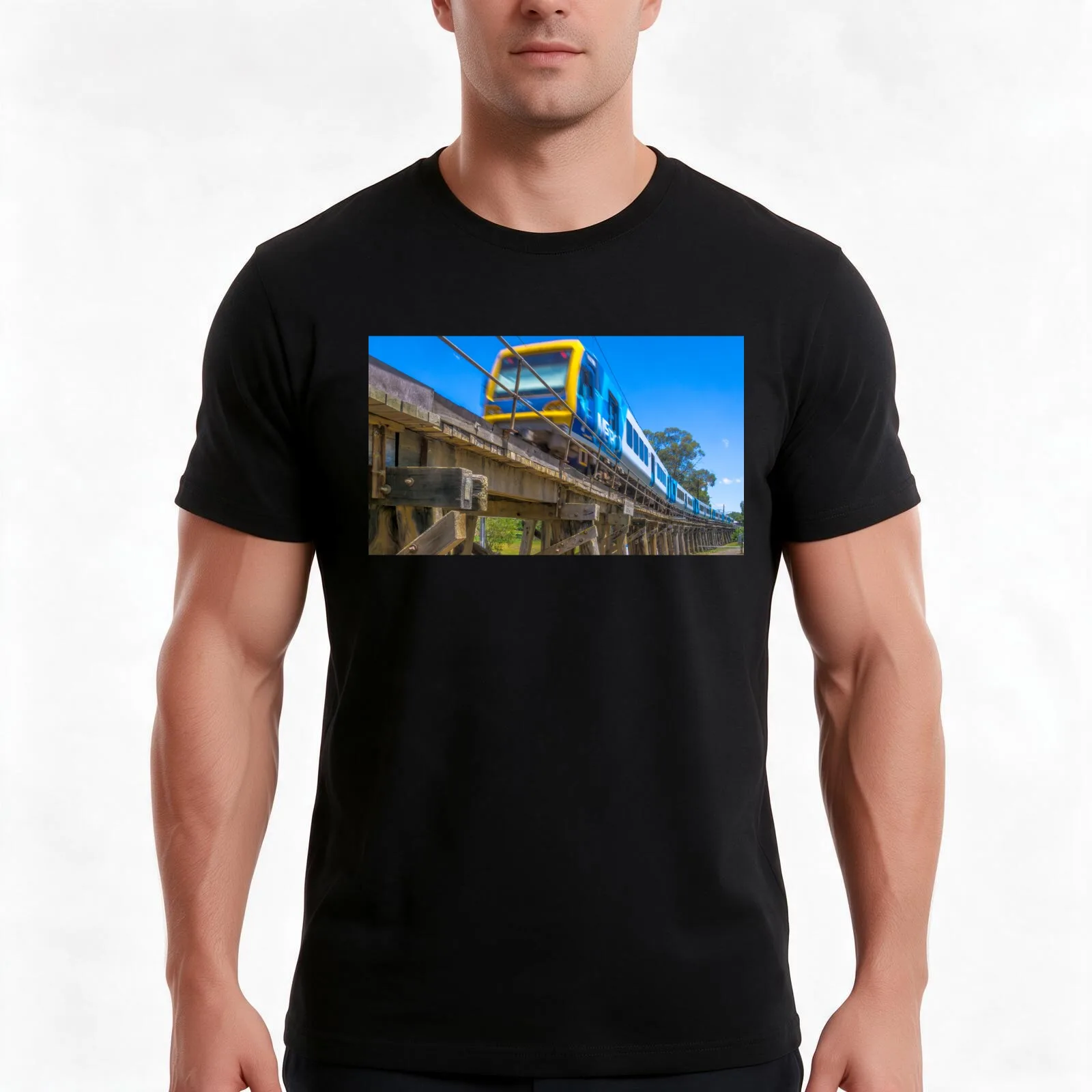 Melbourne Metro Train on Trestle Bridge - Eltham Victoria T-Shirt Summer Casual Cotton Tee Oversized Streetwear Tops