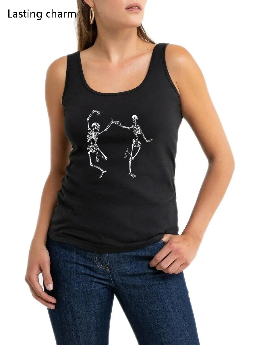 Cottagecore Aesthetic Skeleton Fairy Grunge Dance Together Design Tank Tops Women's Gothic Cotton Sexy Sleeveless Tee Shirt