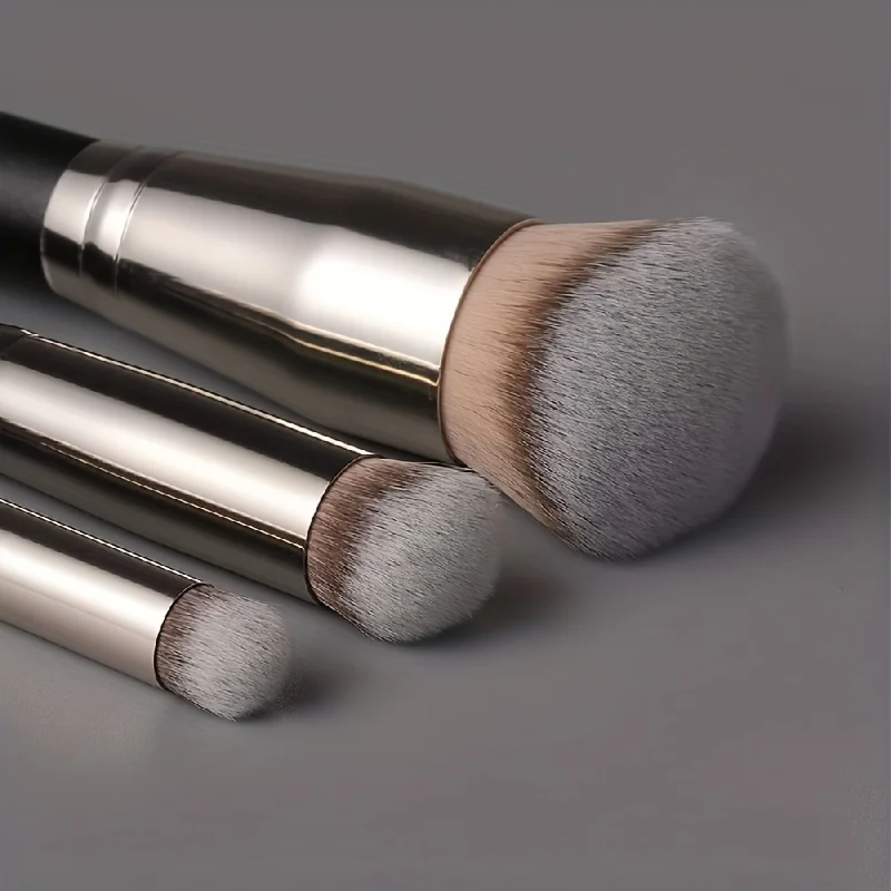 3Pcs Kabuki Foundation Brush Set for Liquid/Cream/Powder, Fragrance-Free Polyester Bristles All Skin Types