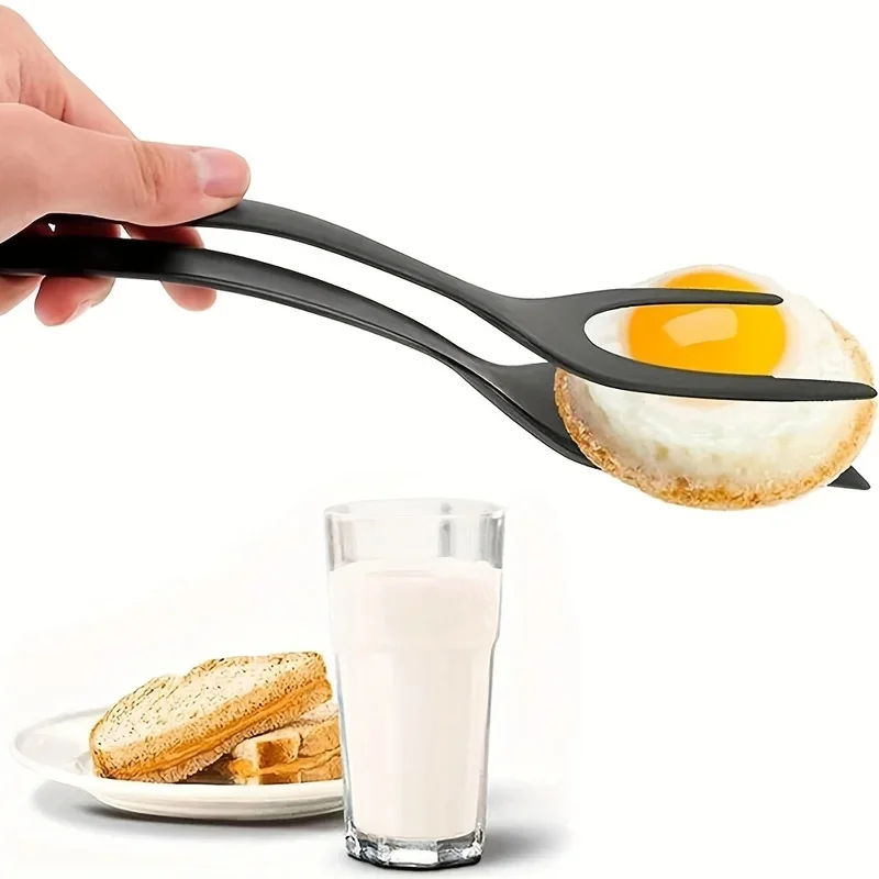 1-4pcs 2 in 1 Omelette Shovel Clip Non Stick Silicone Spatula Tongs Pancake Toasted Fried Egg Clip Beef Steak Shovel Gadget