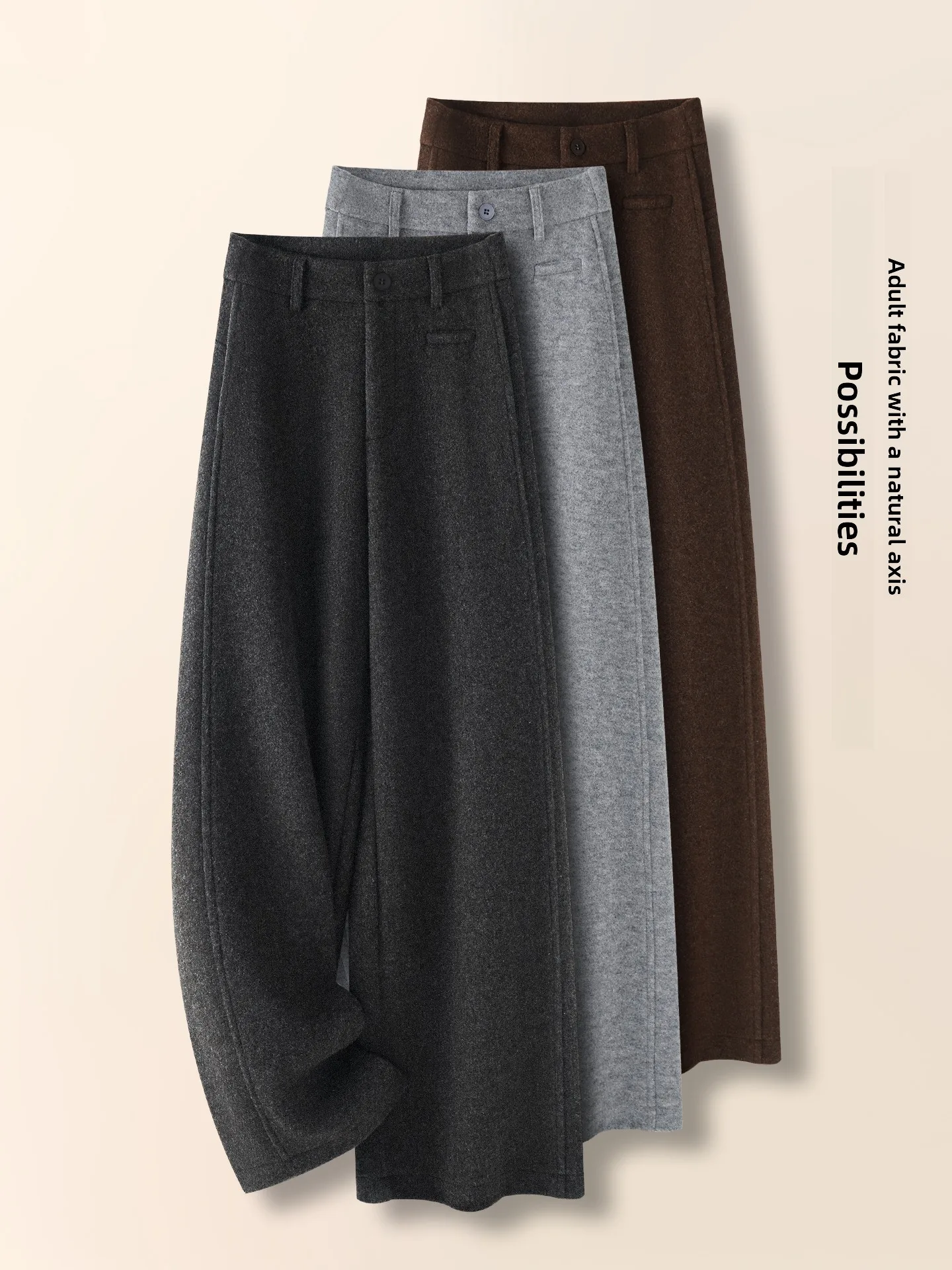 

Trendy High Waist Woolen Narrow Wide Leg Pants Women's Autumn Winter New Style Casual Straight Leg Pants Drapey Fleece