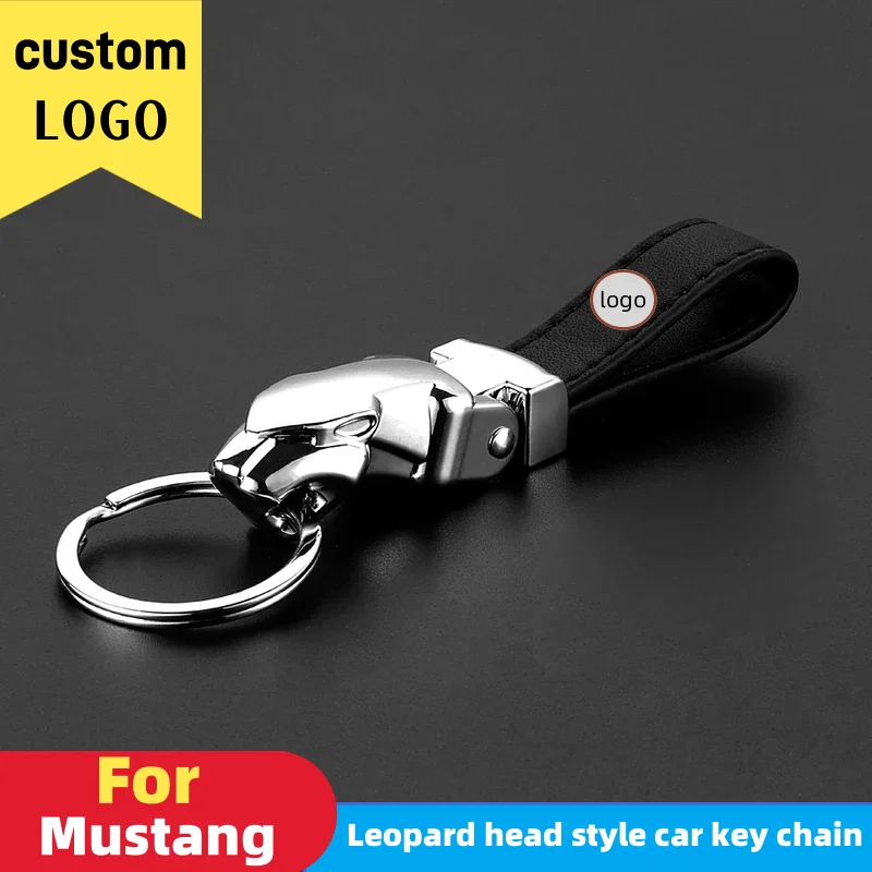 

Car Styling luxury leopard head leather keychain keyring clip Metal Keyring keychain for Ford Mustang