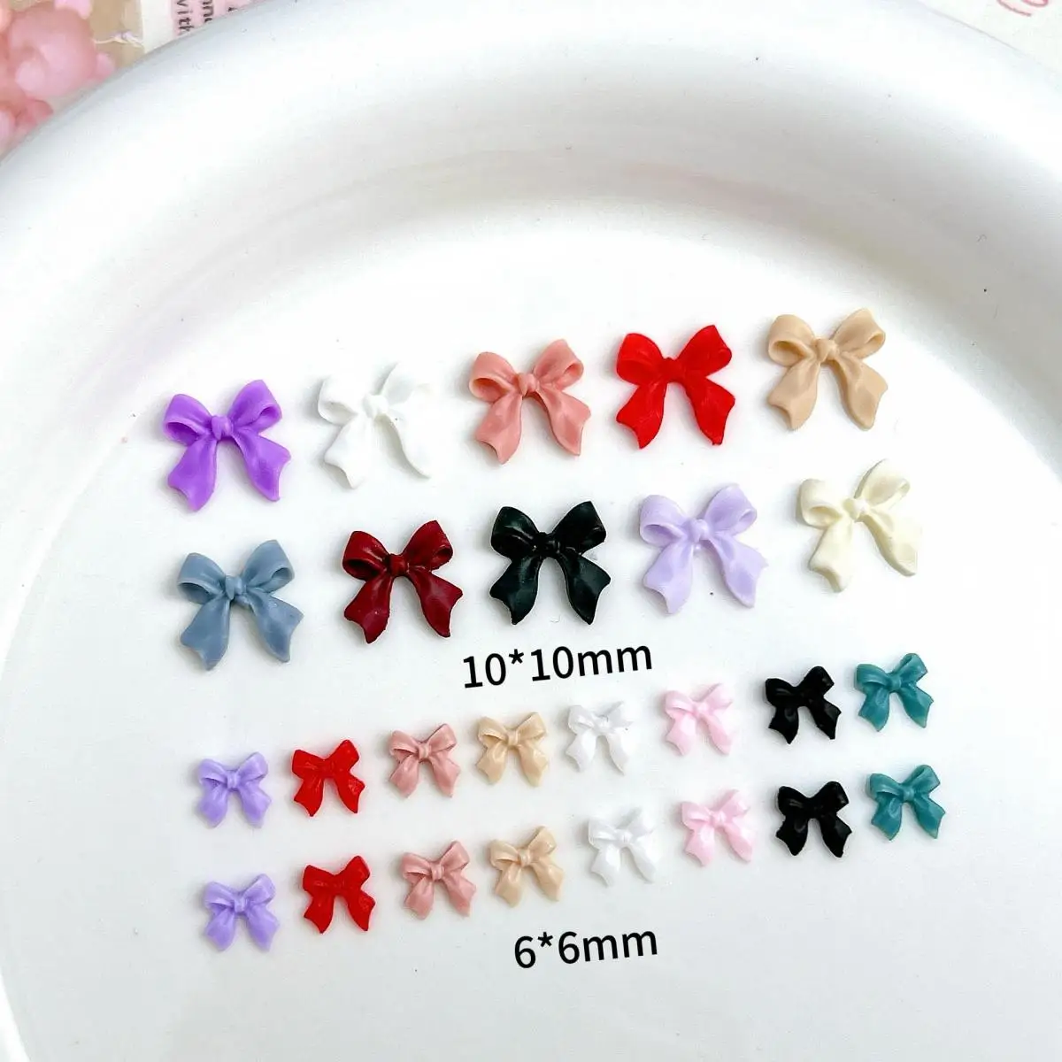 Multiple Size Ribbon Bowknots Resin Nail Charms Solid Color Frosted Bows Mixed Nail Art Decorations DIY Phone Case Nails Designs