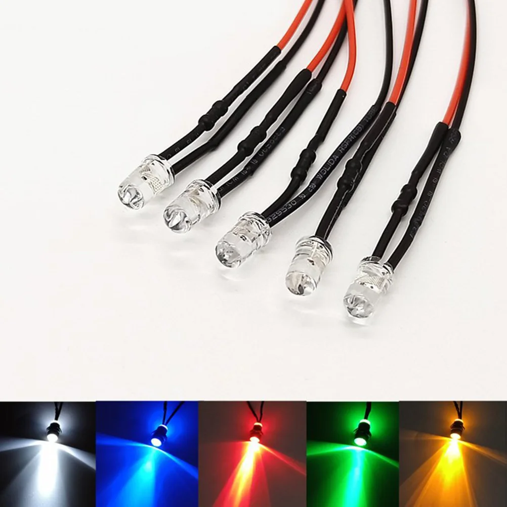 10Pcs LED Emitting Diode Lights 5Mm Yellow Flexible Cable Low Power Consumption for Rc Car Decoration Room Festival