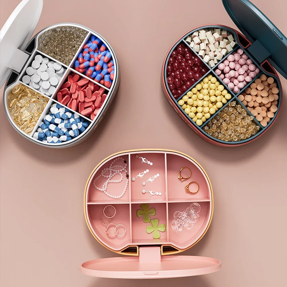 

1PC Daily Travel Pill Organizer Traveling Portable Pharmacy Box Vitamin Container 6 Compartment Medication Holder Large Capacity