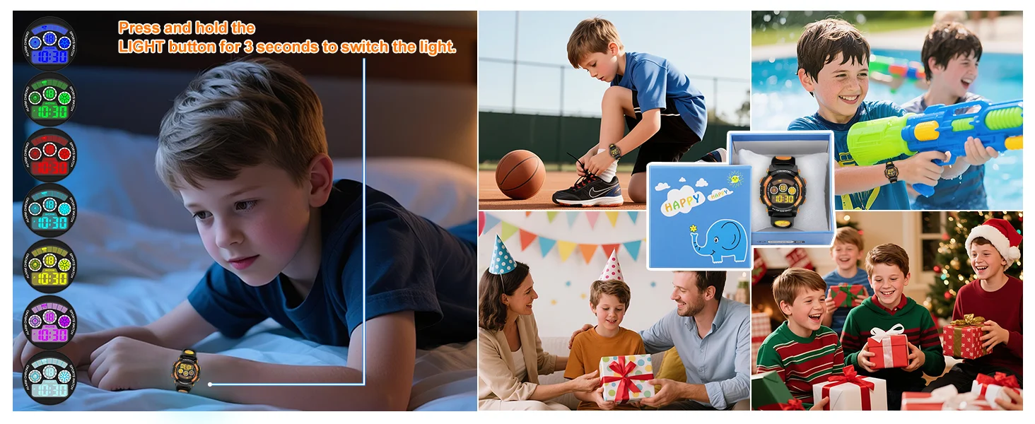 Socico Children's Watch Multi Functional Night Light Timing Sports Student Electronic Watch