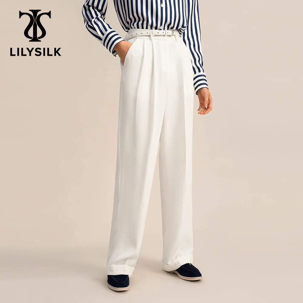 

LILYSILK 100% Silk Wide Leg Pants for Women 2023 Spring New 40 Momme Elastic Waist Casual Trousers Ladies Outfits Free Shipping