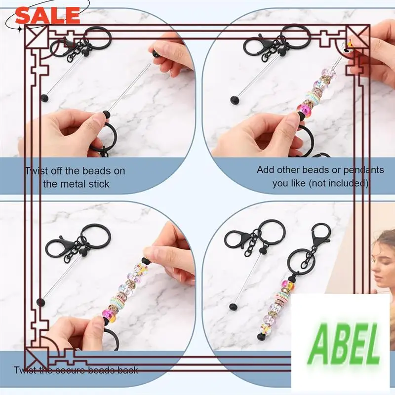 

KB-24 PCS Beadable Keychain Bars Bulk Metal Beaded Keychain Zinc Alloy For Beads DIY Blank Keychain For Bead Keychain Crafts Bla
