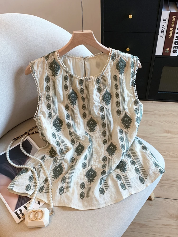 

Женский летний топ без рукавов в богемном стиле, тонкий, с изысканной вышивкой, от фабрики №13 в Гуанчжоу, в нежном стиле, прямого кроя.